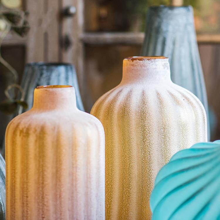 3 hand blown frosted glass vases by RusticReach with amber-white and turquoise accents on Tampa Home & Garden Store