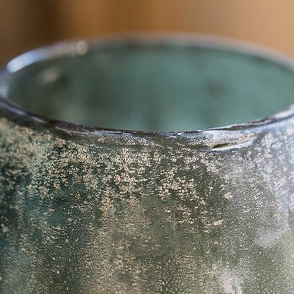 Glass Vase Hand Blown Frosted Art Glass teal speckled texture RusticReach on Tampa Home & Garden Store