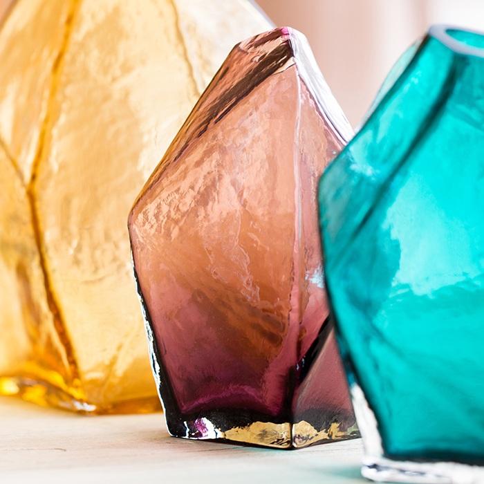 Hand blown glass vases set of 3 in yellow, pink, teal by RusticReach on Tampa Home & Garden Store