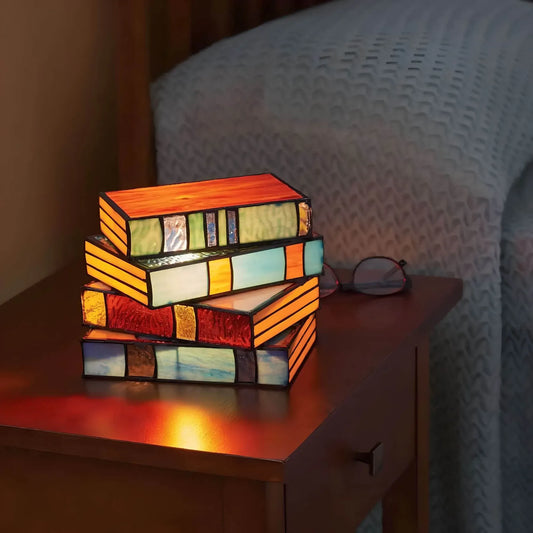 Stained Glass Book Lamp Handmade Table Light for Reading Room Decor - Tampa Home & Garden Store