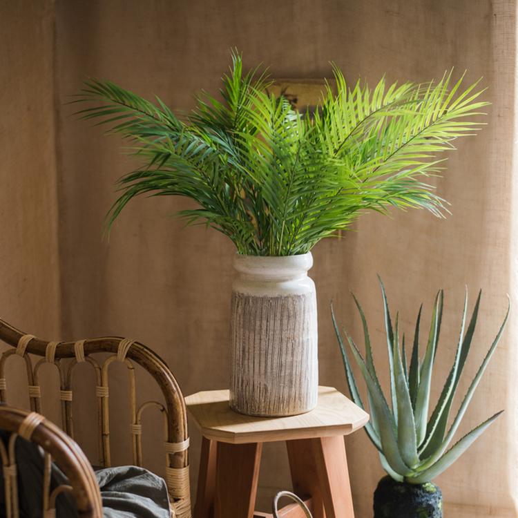Glazed ceramic vase with abstract brown stripe on white glaze, RusticReach on Tampa Home & Garden Store