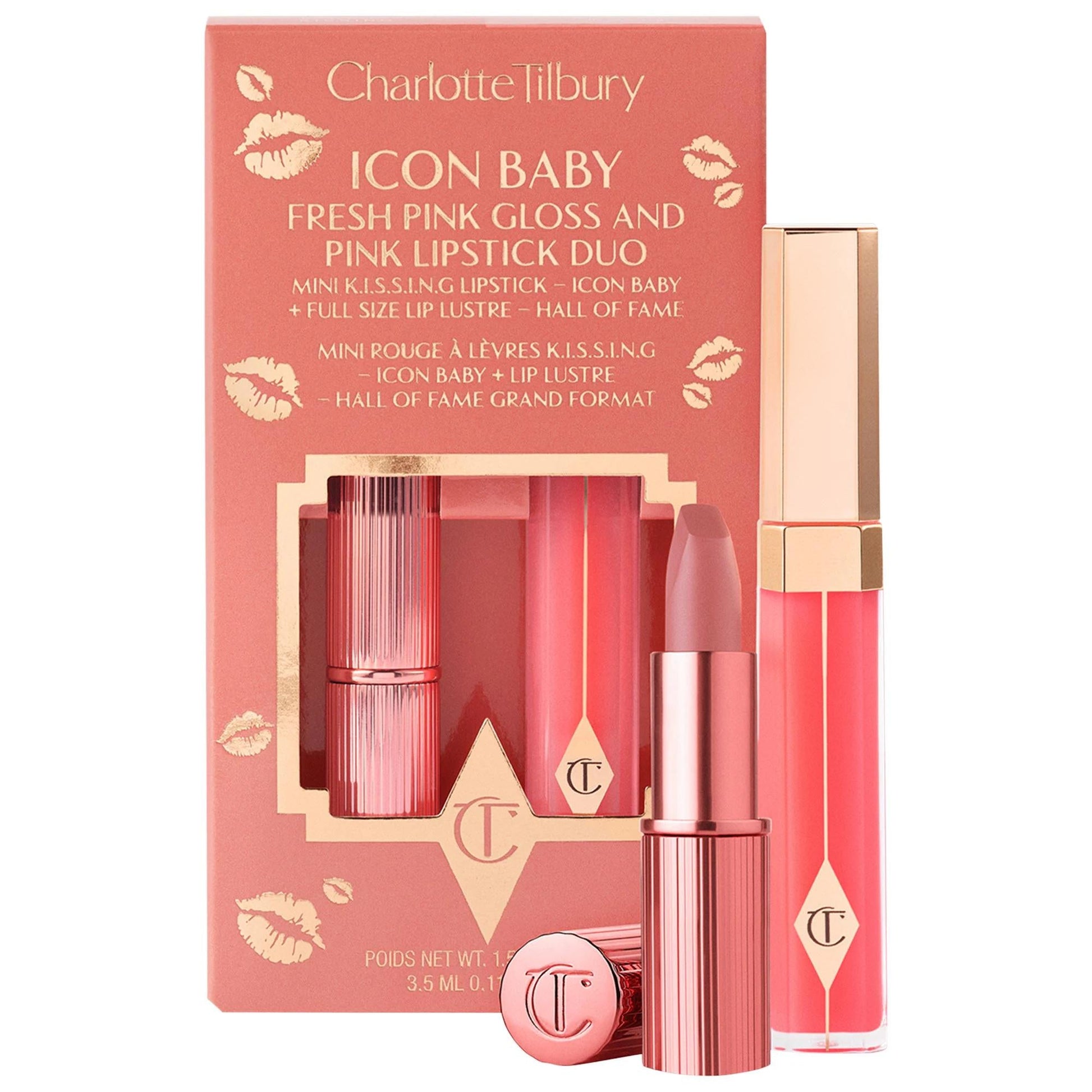 K.I.S.S.I.N.G lipstick & lip gloss duo in pink tones with CT logo, 2-piece set on Tampa Home & Garden Store