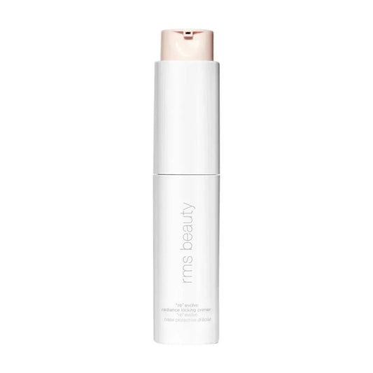 RMS Beauty ReEvolve Radiance Locking Primer 30mL white bottle with pink pump, face primer on Tampa Home & Garden Store