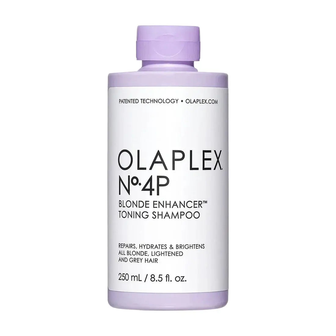 Olaplex No.4P Blonde Enhancer Toning Shampoo bottle with lavender cap and white label on Tampa Home & Garden Store