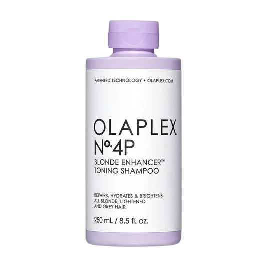 Olaplex No.4P Blonde Enhancer Toning Shampoo bottle with lavender cap and white label on Tampa Home & Garden Store