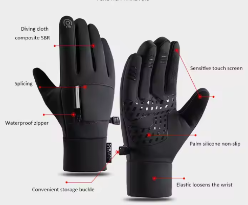 Touch Screen Warm Gloves River Country Gear black with waterproof zipper and silicone palms on Tampa Home & Garden Store