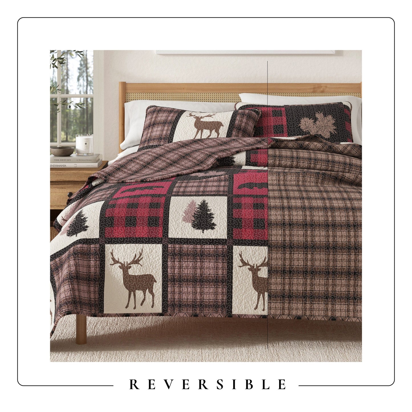 Plaid Lodge Quilt Set and Reversible Bear Design