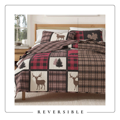 Plaid Lodge Quilt Set and Reversible Bear Design