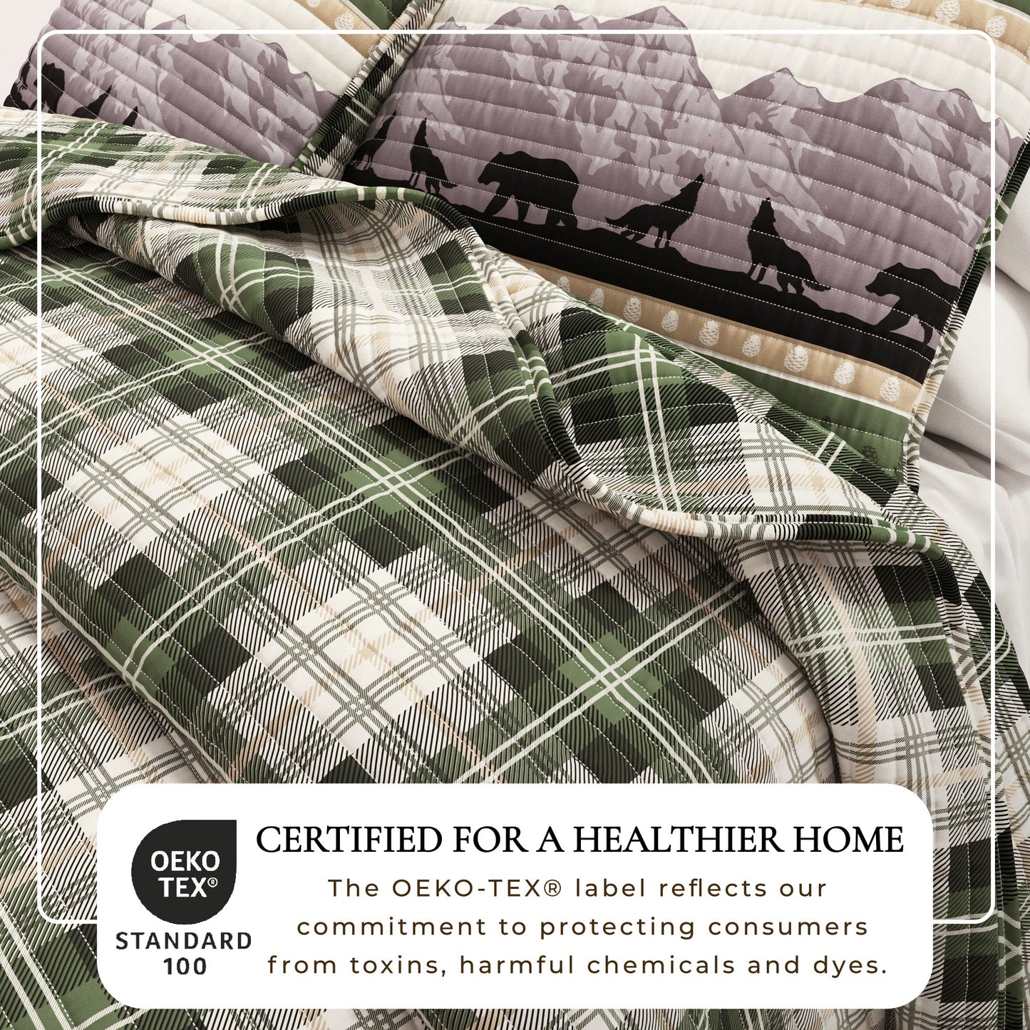 Lodge Plaid Quilt With Bear And Mountain Scene