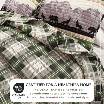 Lodge Plaid Quilt With Bear And Mountain Scene
