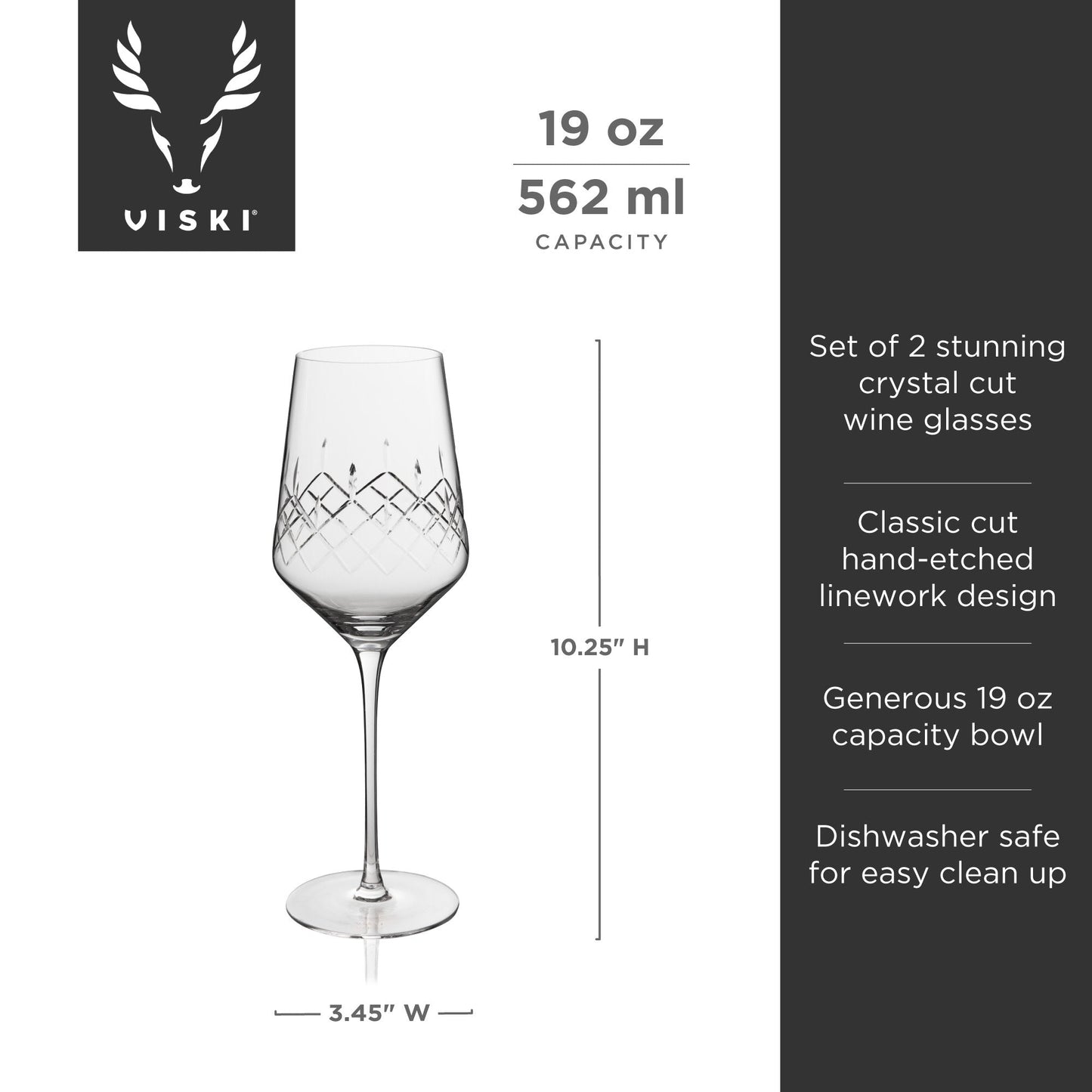 Admiral Etched Crystal Wine Glasses Set of Two