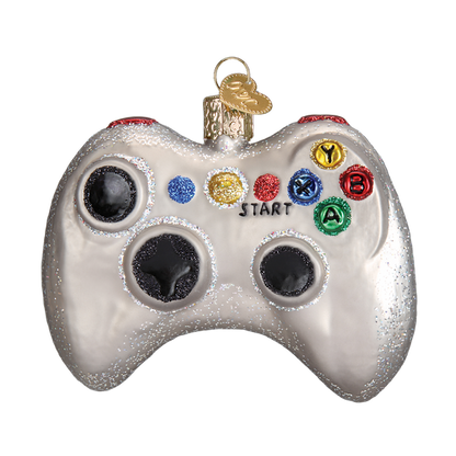 Video Game Controller Ornament, silver glitter glass with buttons, Country Christmas Loft on Tampa Home & Garden Store