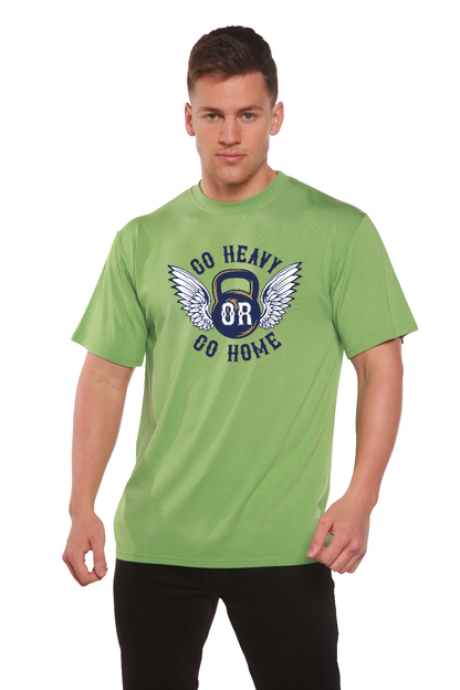 Mens lime green GO HEAVY OR GO HOME graphic T-shirt in bamboo viscose cotton by Spun Bamboo on Tampa Home & Garden Store