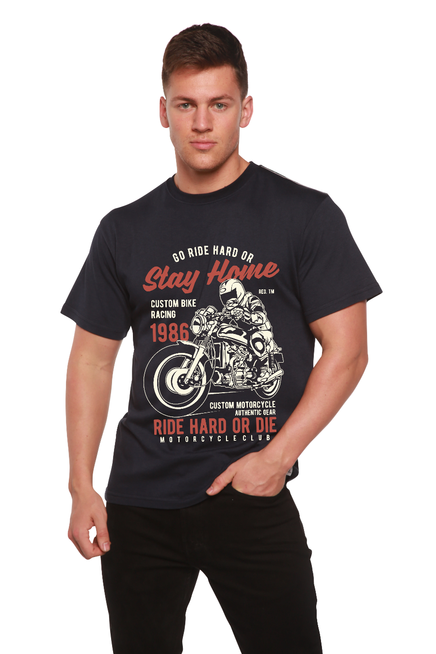 Go Ride Hard men's bamboo viscose/organic cotton graphic tee by Spun Bamboo in navy on Tampa Home & Garden Store