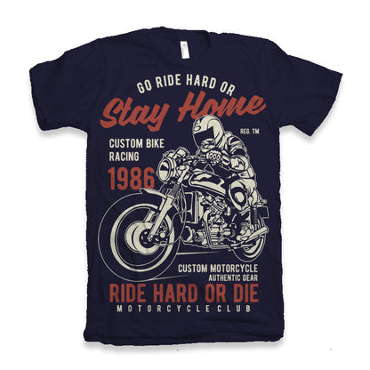 Go Ride Hard or Stay Home graphic tee, navy Spun Bamboo, bamboo viscose/organic cotton on Tampa Home & Garden Store