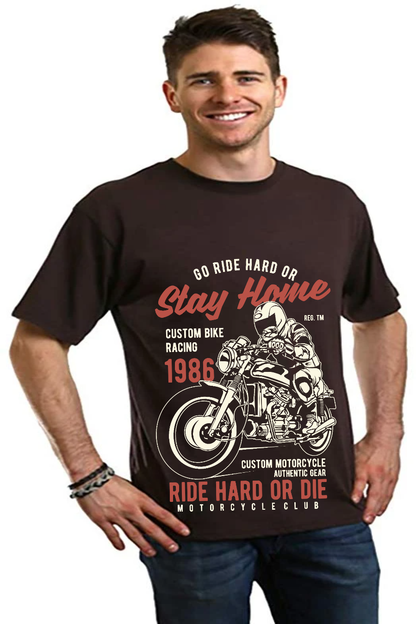 Go Ride Hard tee in dark brown bamboo viscose/organic cotton with bike print Spun Bamboo on Tampa Home & Garden Store