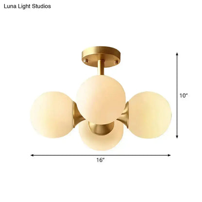 Gold Opaline Ceiling Fixture by Decorbites, brass finish flush mount with five glass globes on Tampa Home & Garden Store
