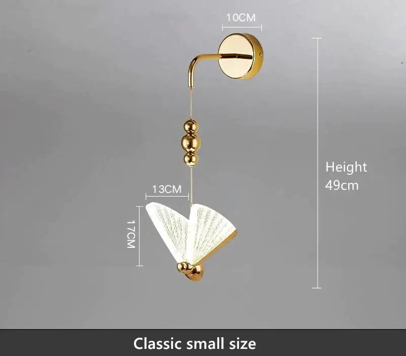 Gold Butterfly LED Wall Light by Decorbites with beaded chain and white butterfly shade on Tampa Home & Garden Store