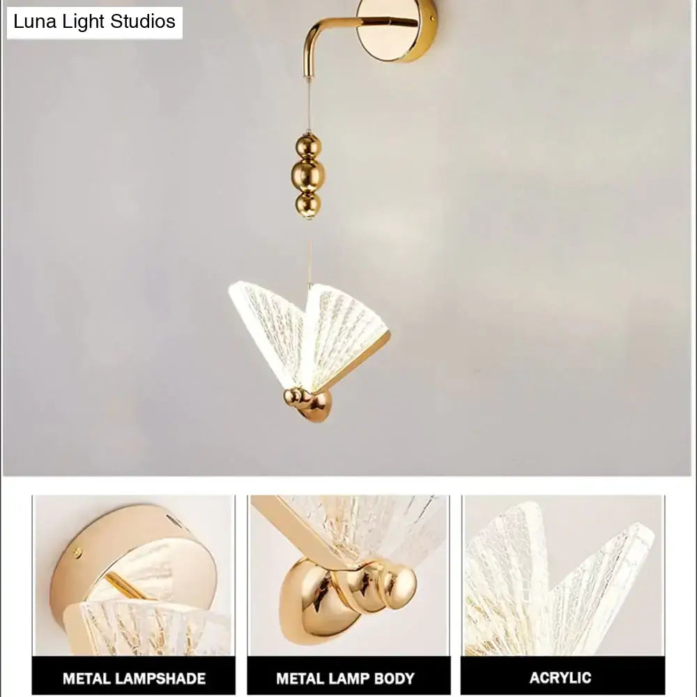Gold butterfly LED wall light by Decorbites with gold metal body and acrylic wings on Tampa Home & Garden Store