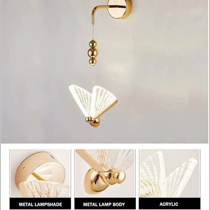 Gold butterfly LED wall light Decorbites; gold metal body with acrylic shade on wall mount on Tampa Home & Garden Store