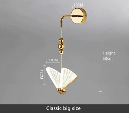 Gold Butterfly LED Wall Light by Decorbites with gold finish and hanging bead tail, 50 cm height on Tampa Home & Garden Store