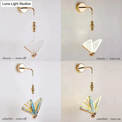Decorbites Gold Butterfly LED Wall Light with curved arm and hanging butterfly shade on Tampa Home & Garden Store
