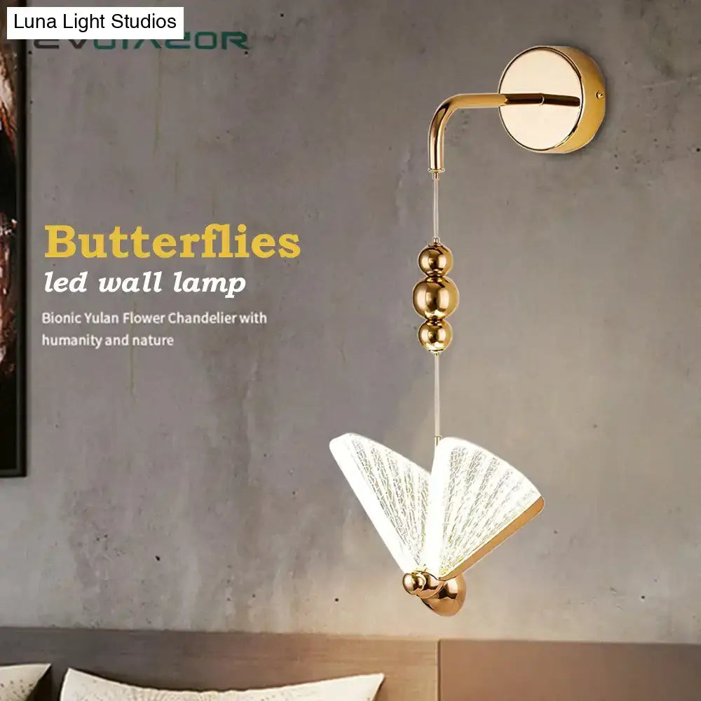 Gold Butterfly LED wall light by Decorbites with brass finish and hanging shade on Tampa Home & Garden Store