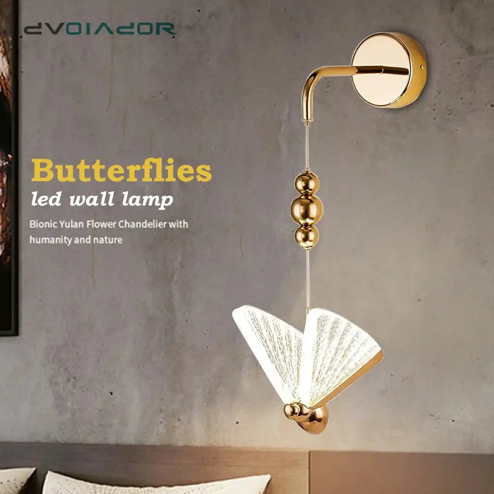 Gold butterfly LED wall light by Decorbites with beaded shade on circular wall mount on Tampa Home & Garden Store