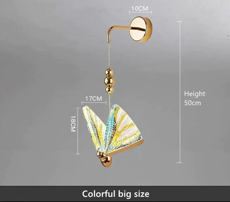 Gold butterfly LED wall light by Decorbites with colorful wings and beaded hanging string on Tampa Home & Garden Store