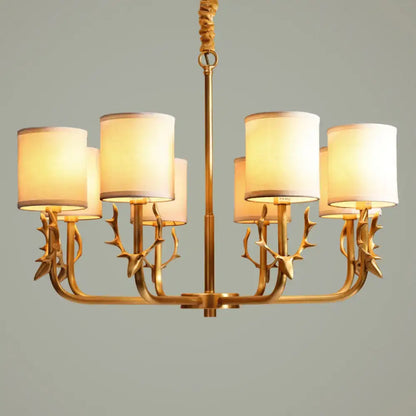 Gold Antler Fabric Chandelier by Decorbites, antler arms with cream fabric shades on Tampa Home & Garden Store