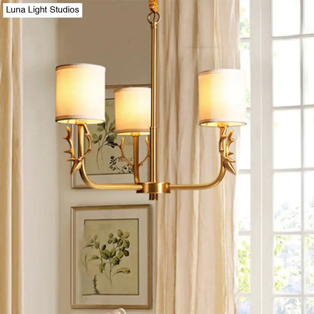 Gold Antler Fabric Chandelier Decorbites, 4-light chandelier with fabric shades and antler arms on Tampa Home & Garden Store