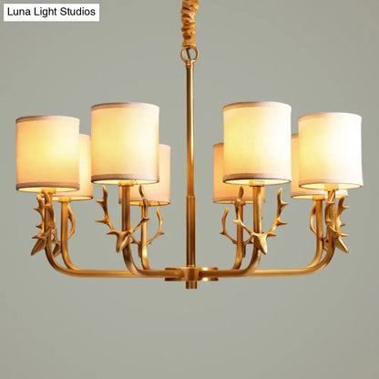 Gold Antler Fabric Chandelier by Decorbites, 6 cream fabric shades, gold finish on Tampa Home & Garden Store