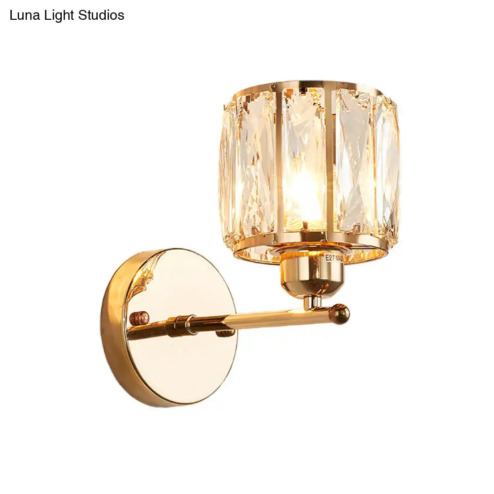 Gold Crystal Beveled Cut Wall Sconce by Decorbites, gold finish with crystal panels and round backplate on Tampa Home & Garden Store