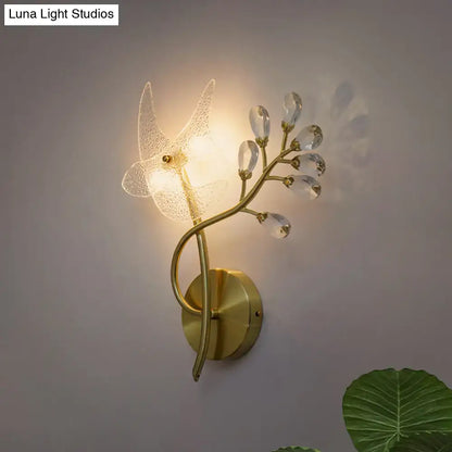 2-Headed Gold Wall Mounted Sconce Faceted Crystal