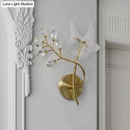 2-Headed Gold Wall Mounted Sconce Faceted Crystal