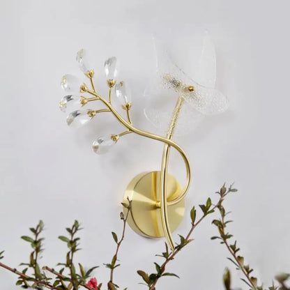 2-Headed Gold Wall Mounted Sconce Faceted Crystal
