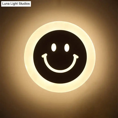 Gold Crescent LED Sconce by Decorbites, smiley-face design, warm glow wall light on Tampa Home & Garden Store