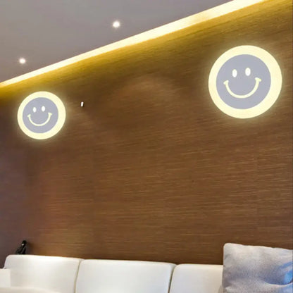 Gold Crescent LED Sconce by Decorbites, two round wall lights with borders on wood panel on Tampa Home & Garden Store