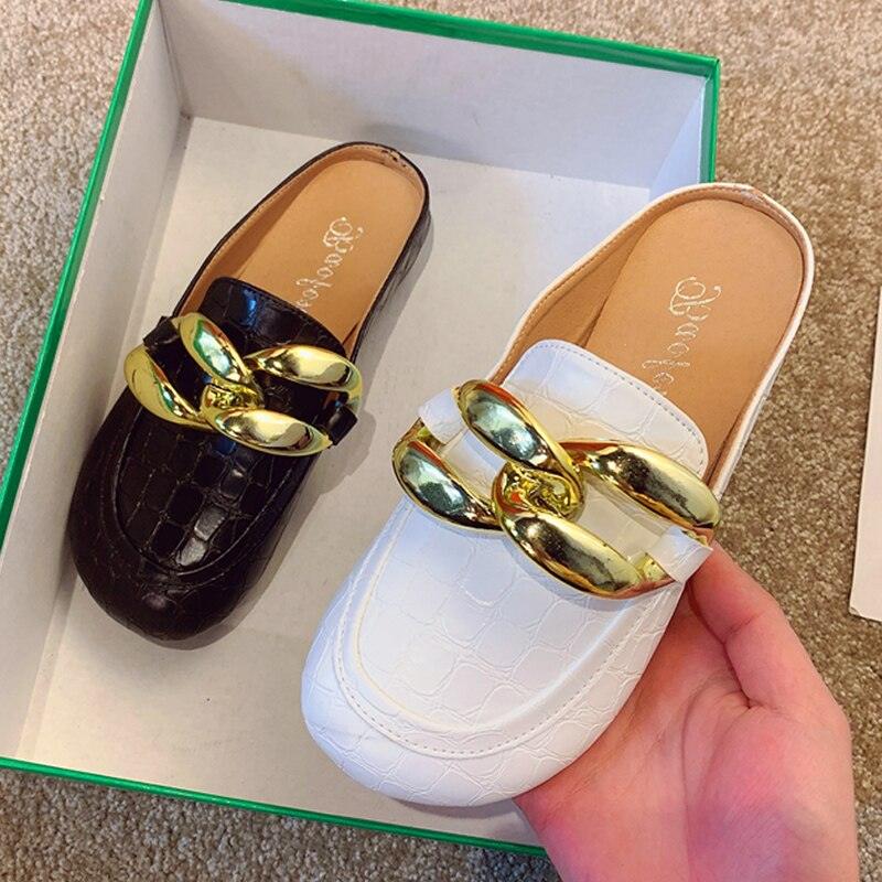 Stevvex crocodile-embossed mule slippers with gold chain strap, white & black, 2 pairs on Tampa Home & Garden Store