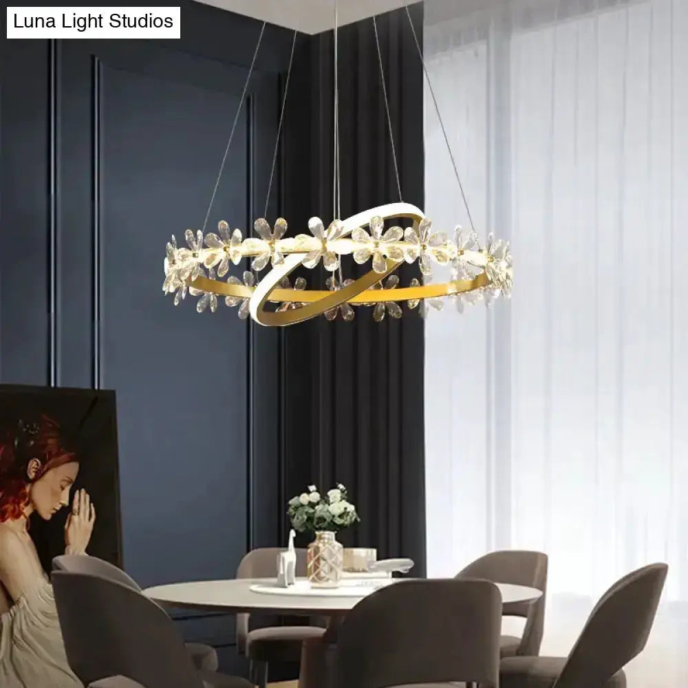 Gold crown crystal flower pendant light by Decorbites, crystal petal ring chandelier on Tampa Home & Garden Store