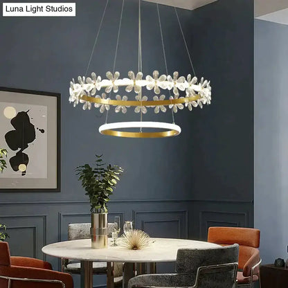 Gold crown crystal flower pendant light with crystal petal ring by Decorbites on Tampa Home & Garden Store