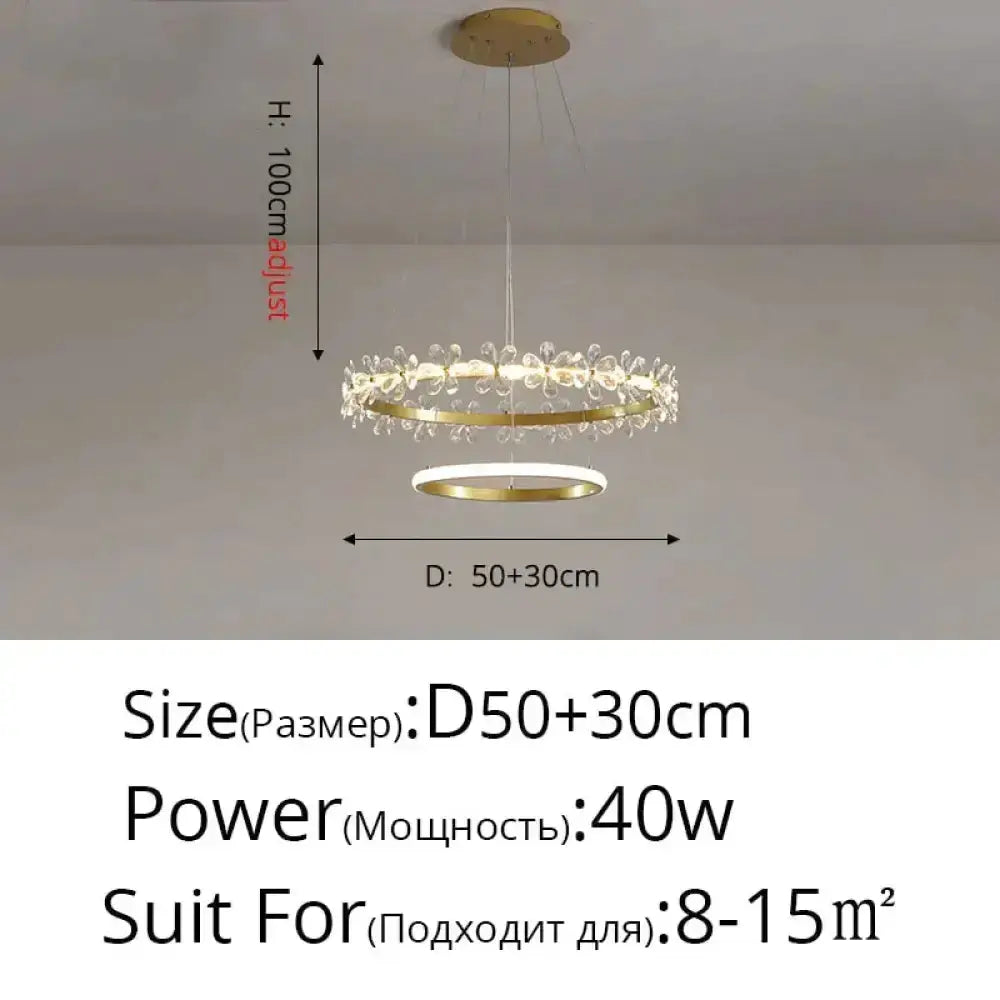 Pendant light Decorbites gold crown crystal flower with petals and rings adjustable height on Tampa Home & Garden Store