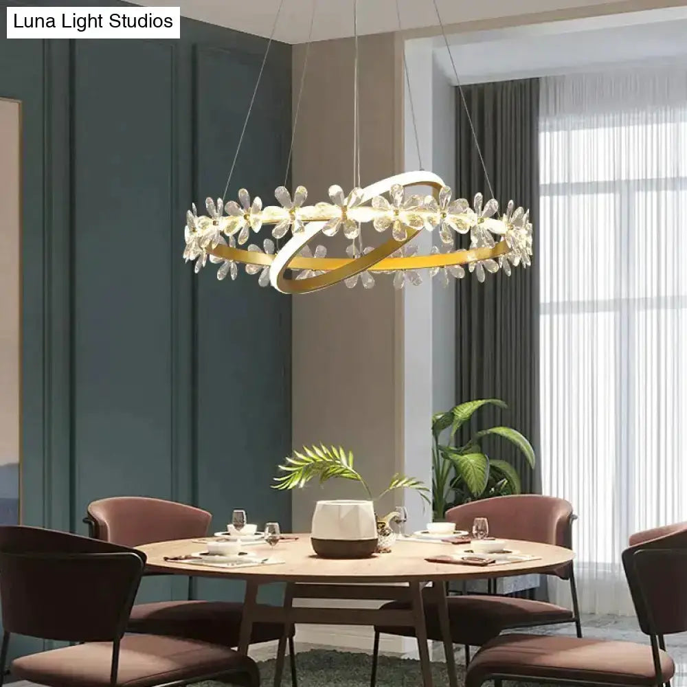 Decorbites gold crown crystal flower pendant light with crystal petals for dining room on Tampa Home & Garden Store