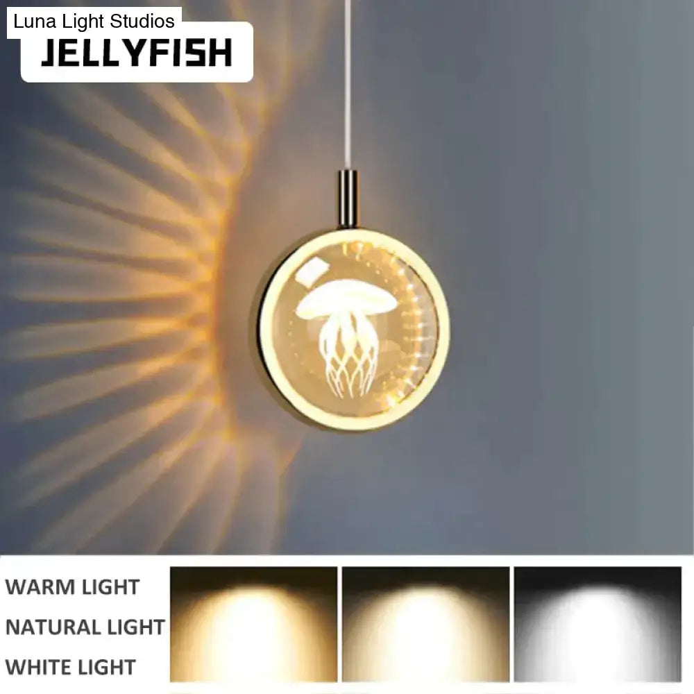 Pendant light Gold crystal glass LED with jellyfish silhouette Decorbites for dining room on Tampa Home & Garden Store
