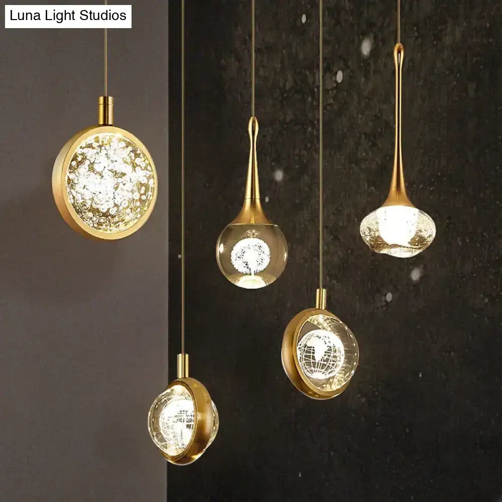 Pendant lights gold crystal glass LED set of five by Decorbites for dining room and kitchen on Tampa Home & Garden Store