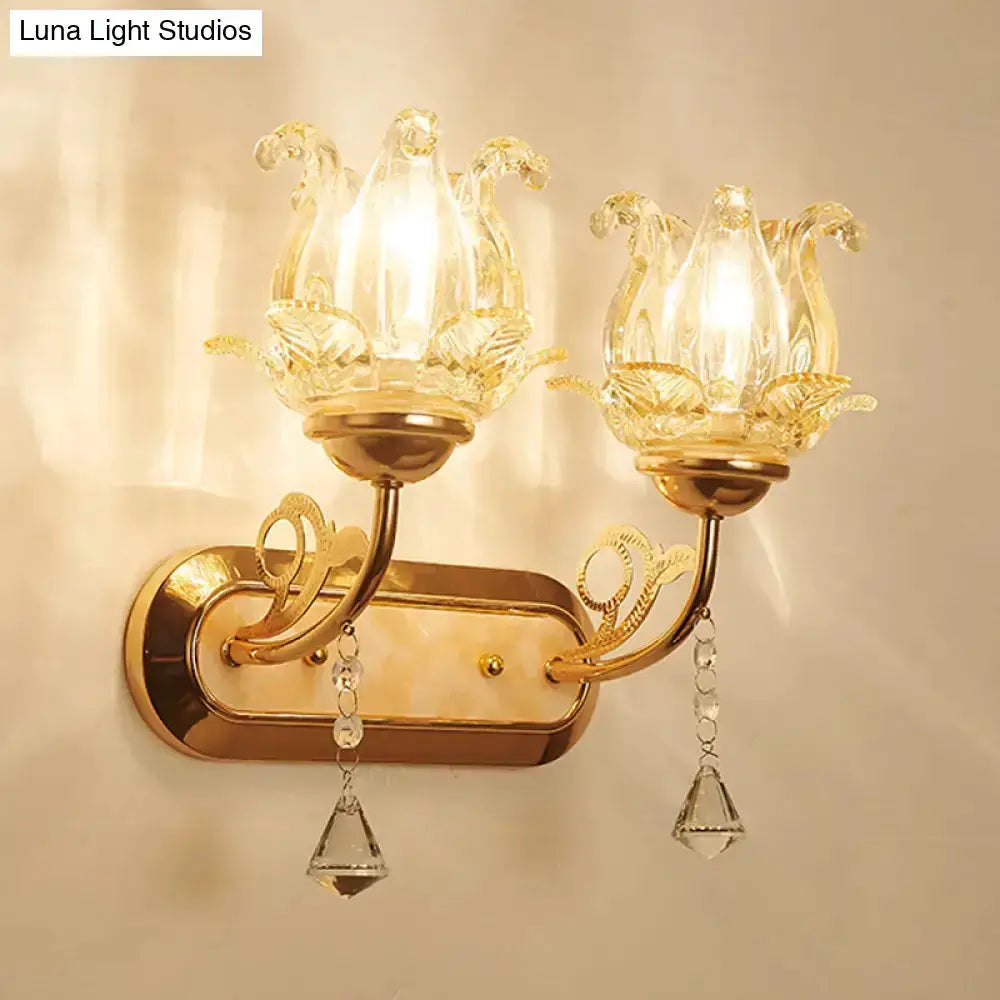Gold Crystal Lotus Wall Lamp For Bedroom