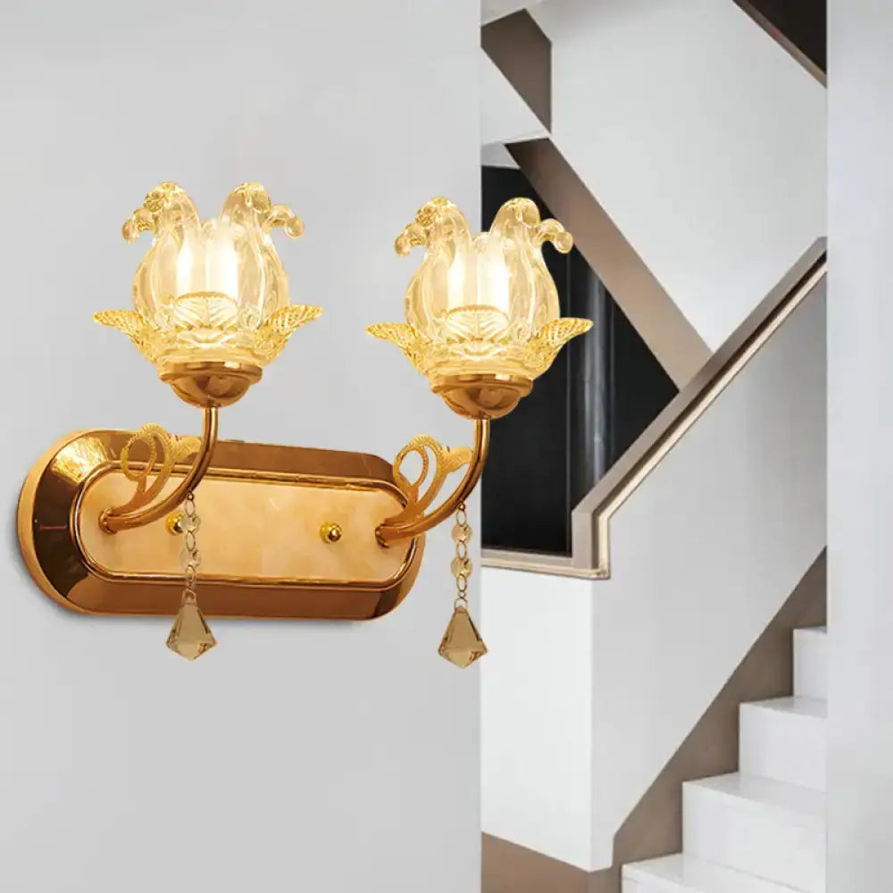 Gold Crystal Lotus Wall Lamp For Bedroom