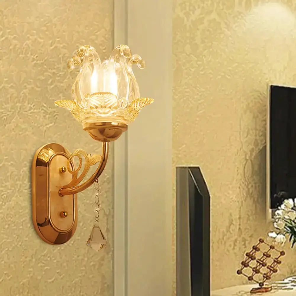Gold Crystal Lotus Wall Lamp For Bedroom