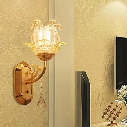 Gold Crystal Lotus Wall Lamp For Bedroom