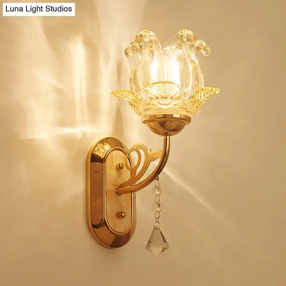 Gold Crystal Lotus Wall Lamp For Bedroom
